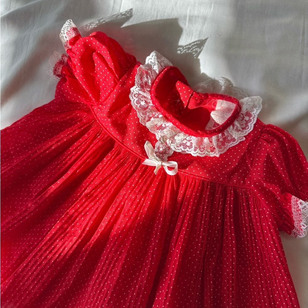 Sears Red Infant Dress with Lace Detail